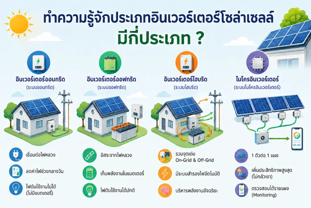 ทำความรู้จักประเภทอินเวอร์เตอร์โซล่าเซลล์ มีกี่ประเภท ?