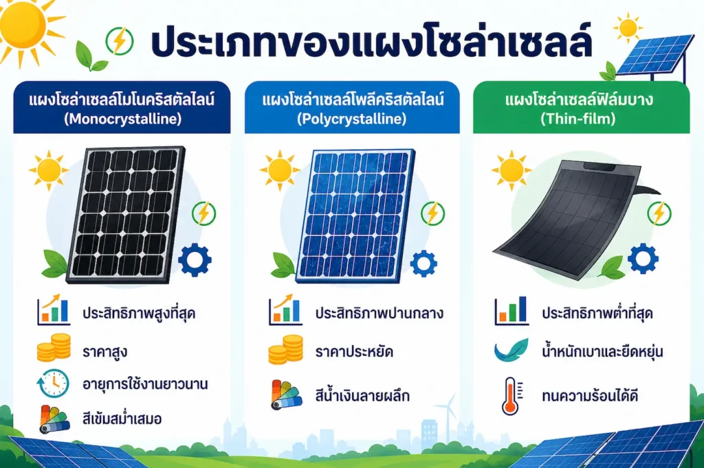 ประเภทของแผงโซล่าเซลล์