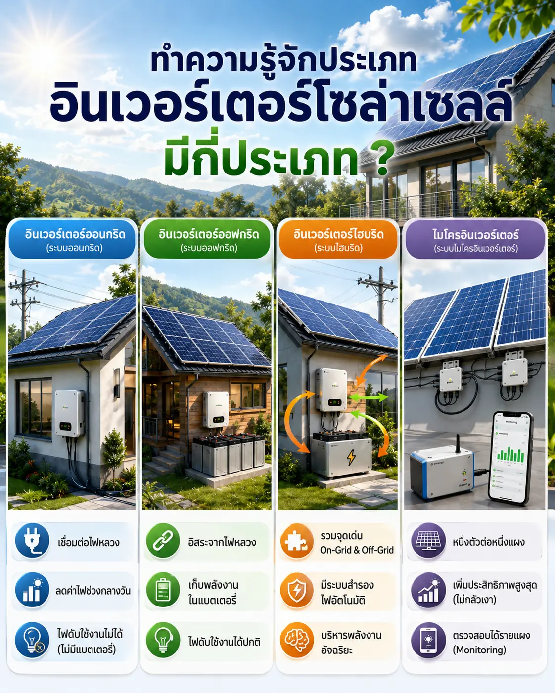 ทำความรู้จักประเภทอินเวอร์เตอร์โซล่าเซลล์ มีกี่ประเภท ?