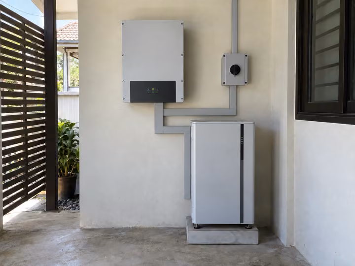 Hybrid Inverter ติดผนังทำงานร่วมกับตู้แบตเตอรี่เก็บพลังงาน