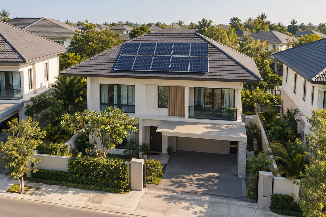บ้านจัดสรรพร้อมแผง Solar Rooftop สำหรับอธิบายพิกัดกำลัง kWp