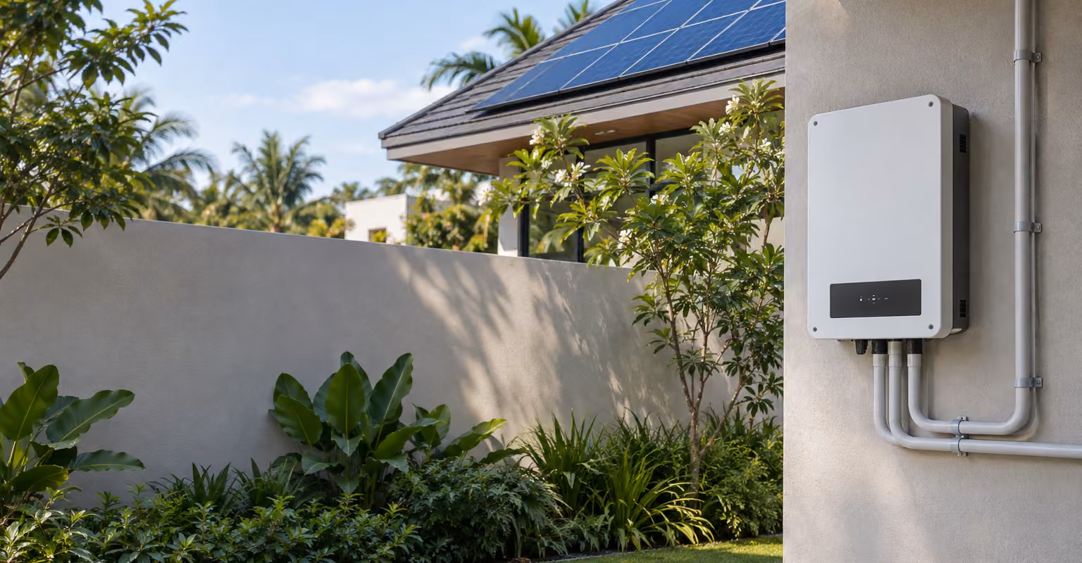 String Inverter ติดผนังร่วมกับแผงโซลาร์เซลล์บนหลังคาบ้าน
